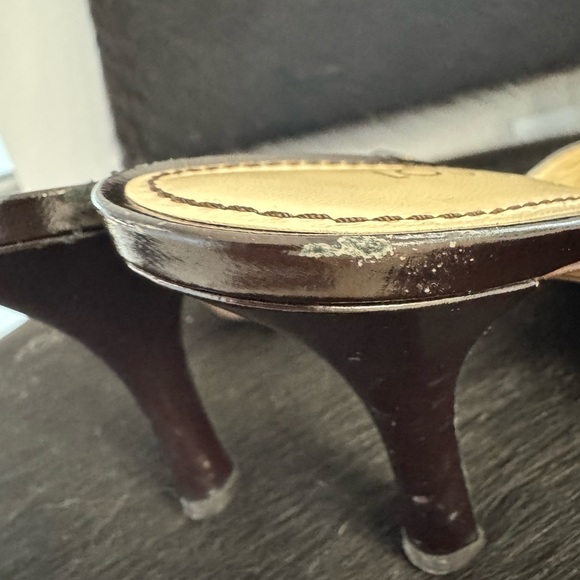 Louis Vuitton Vintage cream black mid heel mules sandals slides EU 38 - Picture 9 of 10